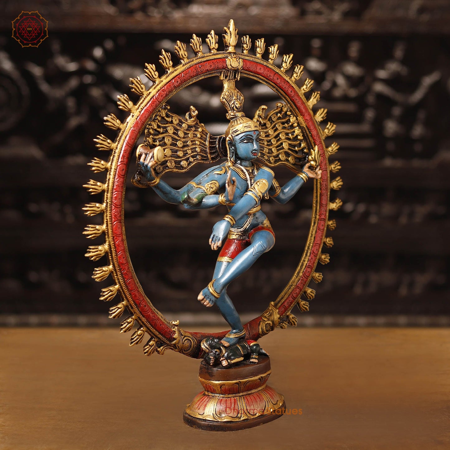 Brass Natraj Statue, Fine Colorful Finish 10.5"