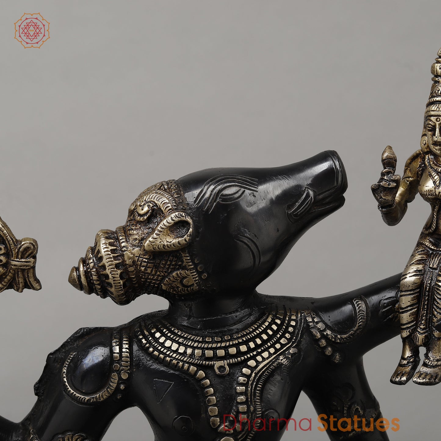 Brass Varaha with Lord Vishnu, Black Patina & Golden Finish, 18"
