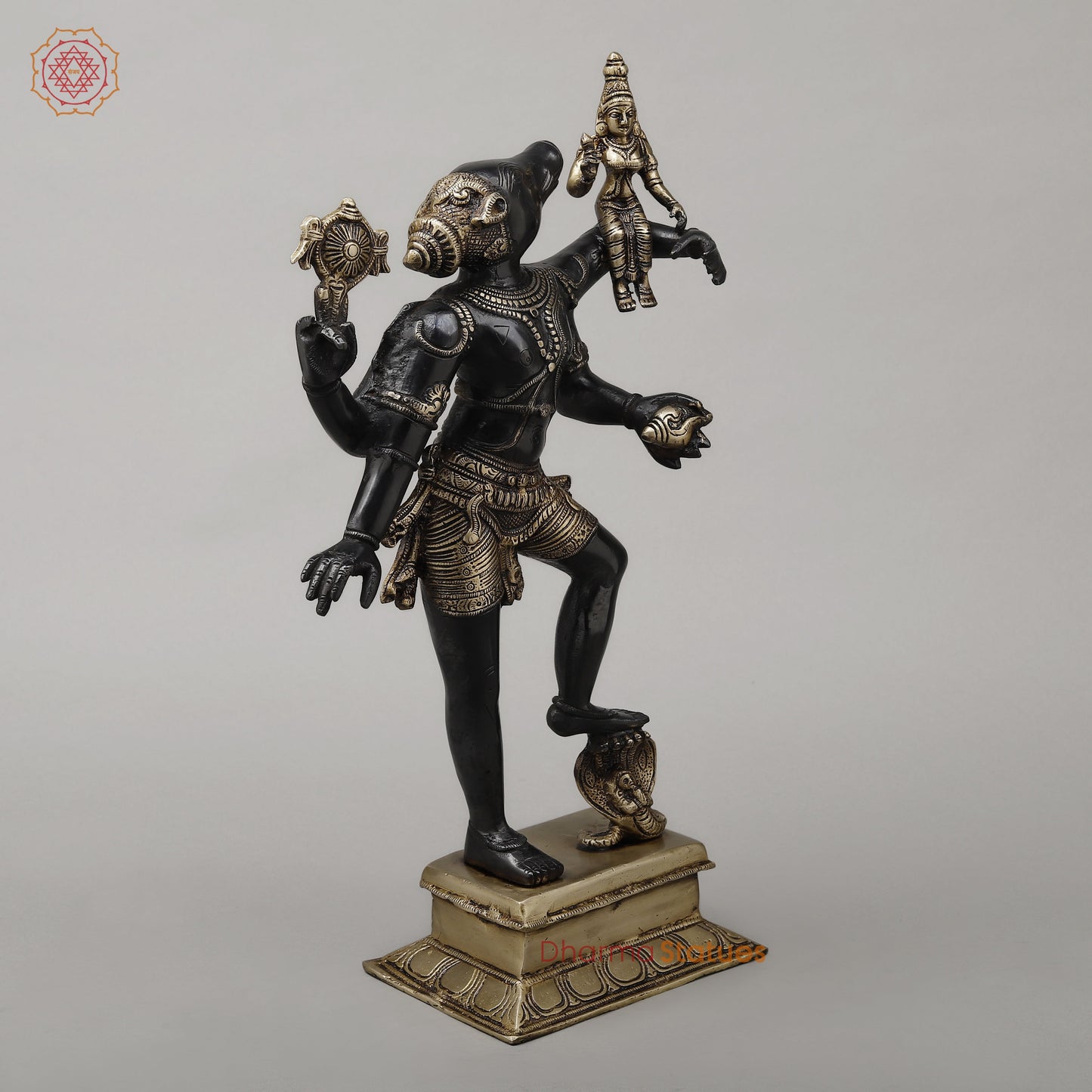 Brass Varaha with Lord Vishnu, Black Patina & Golden Finish, 18"