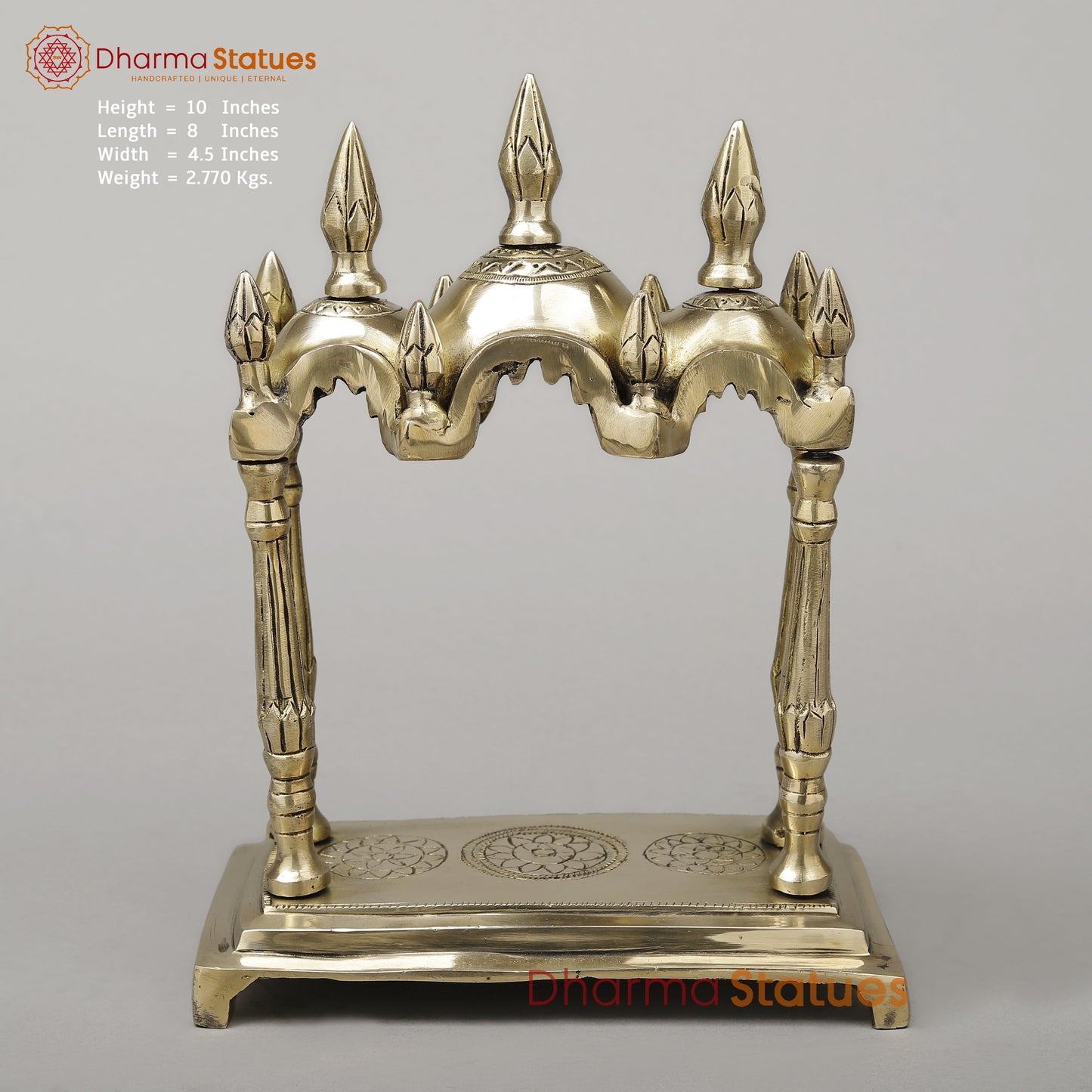Brass Temple Décor [Mandir], Fine Golden Finish, 10"