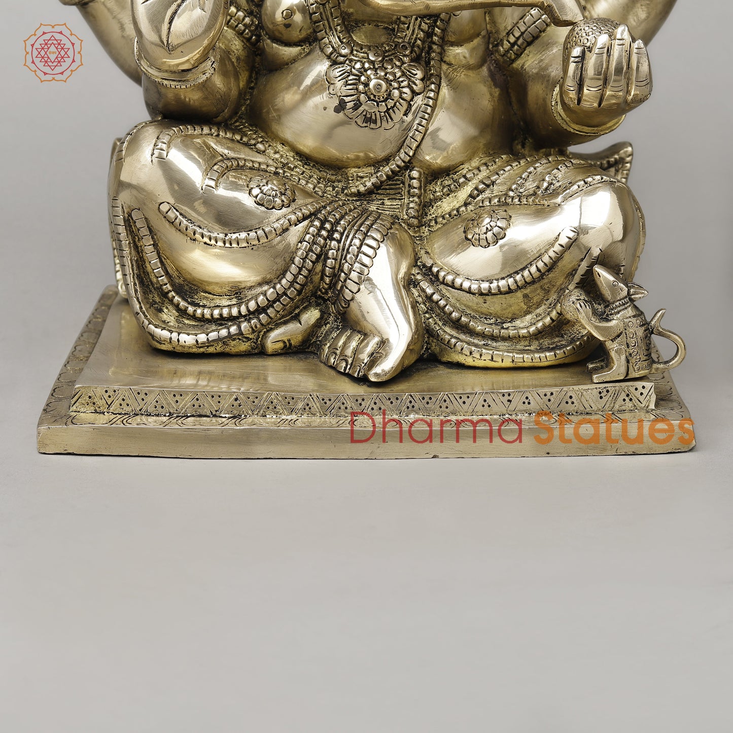 Brass Ganesh Seated in Blessing Posture, Smooth Finish, 14"