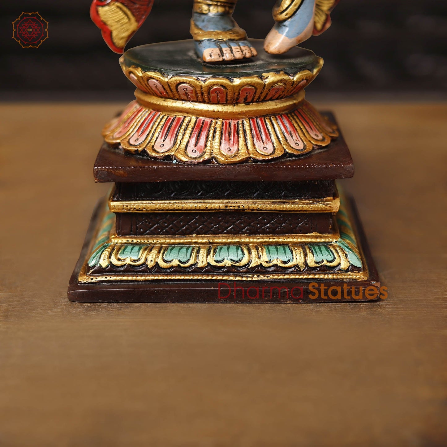 Brass Krishna Playing Flute, Multi-color Finish, 19"