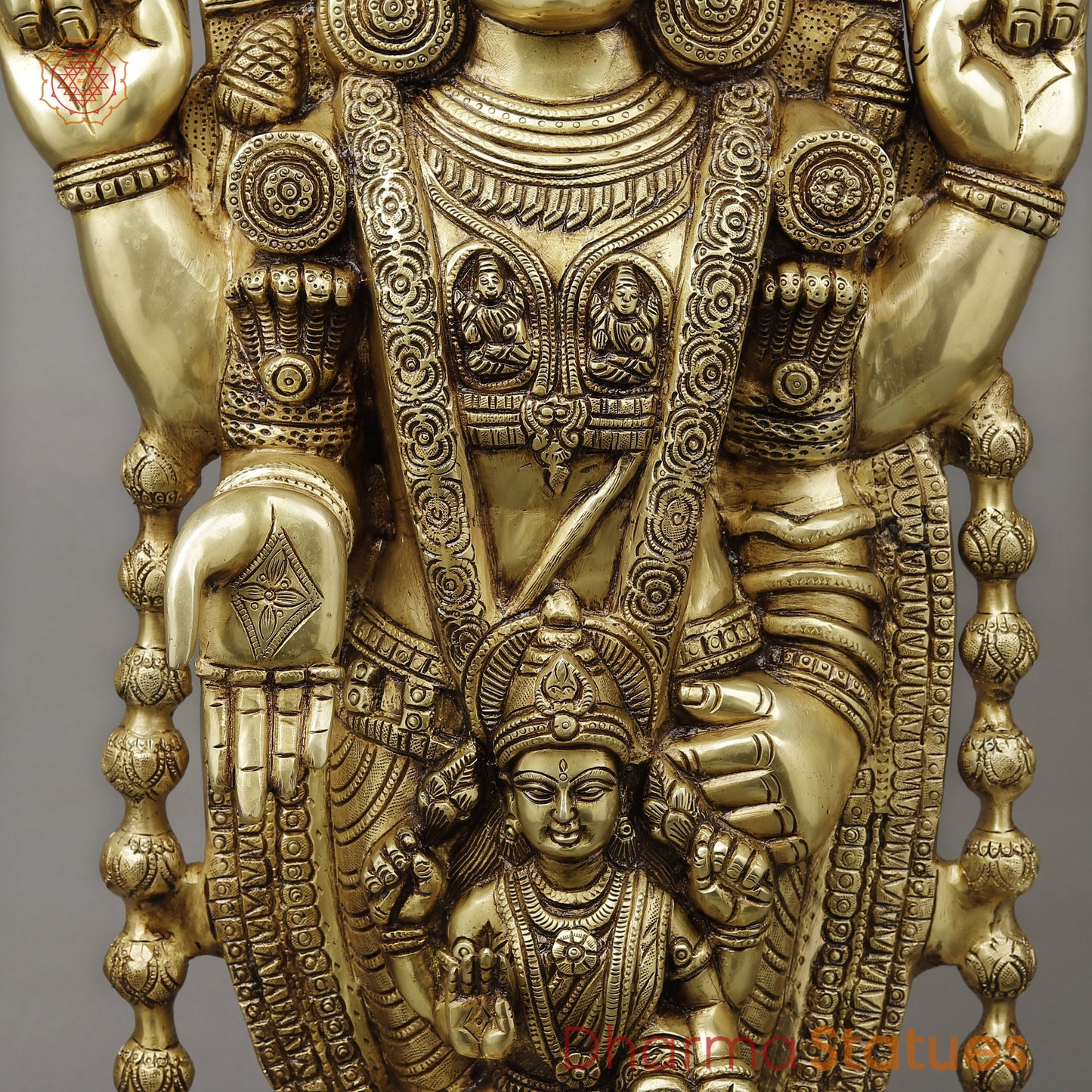 Brass Tirupati Balaji (Venkateshvara Swami) with Lakshmi, Golden Finish, 34.5"
