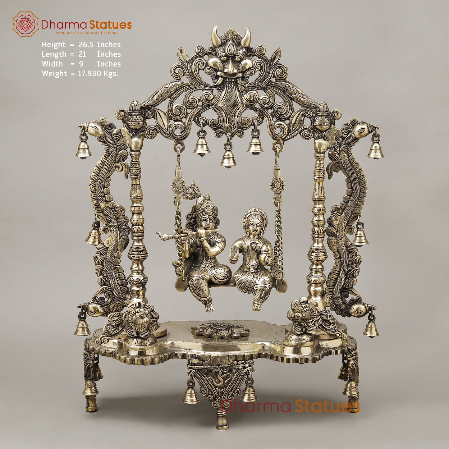 Brass Radha & Krishna Jhula, Smooth Finish, 26.5"
