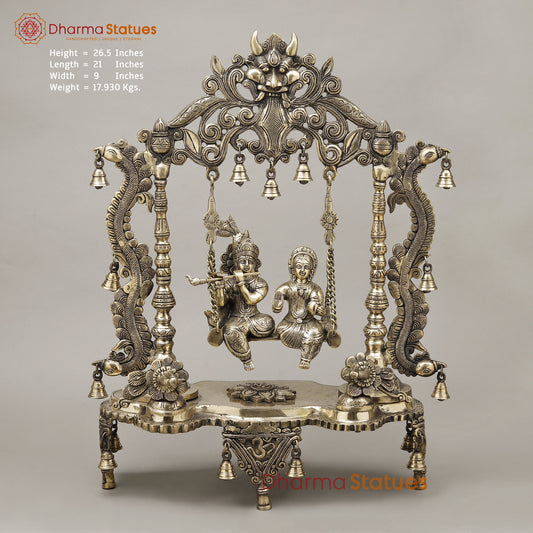 Brass Radha & Krishna Jhula, Smooth Finish, 26.5"