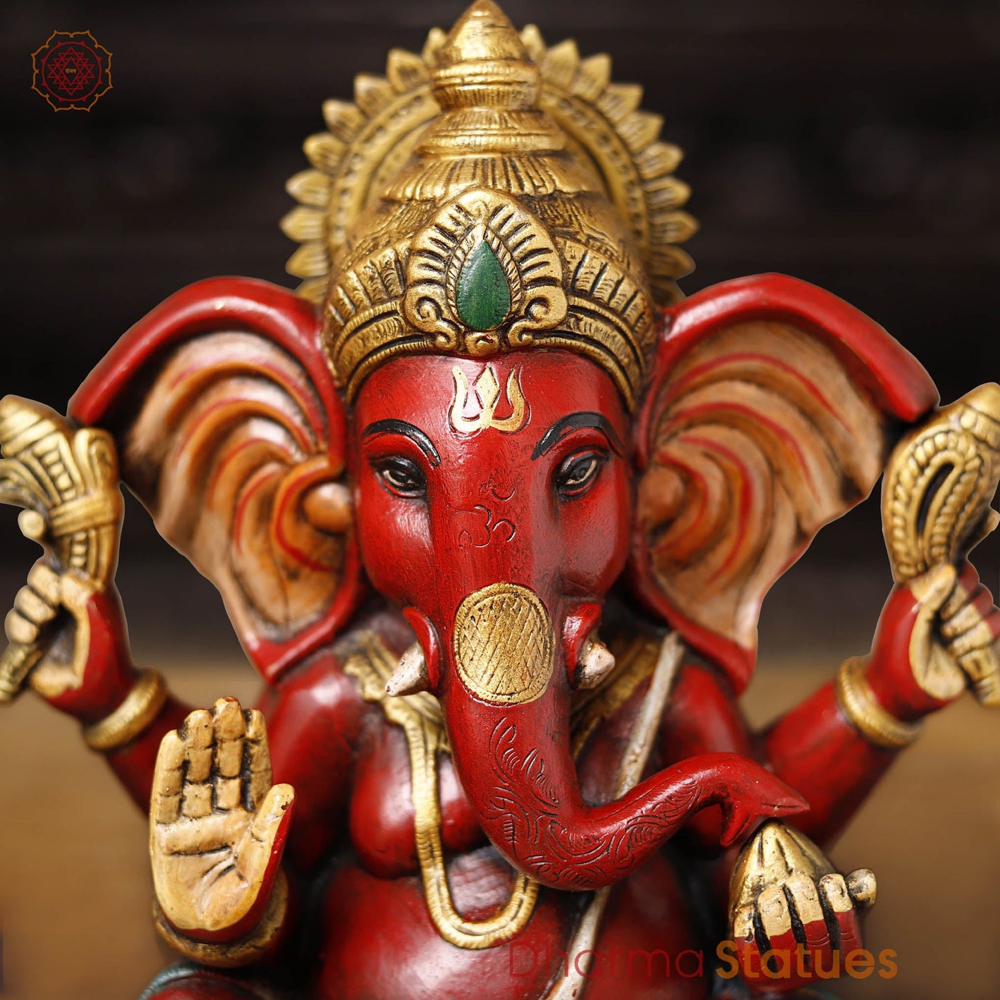 Brass Ganesha Seated Long ears, Hand Painted, 10"