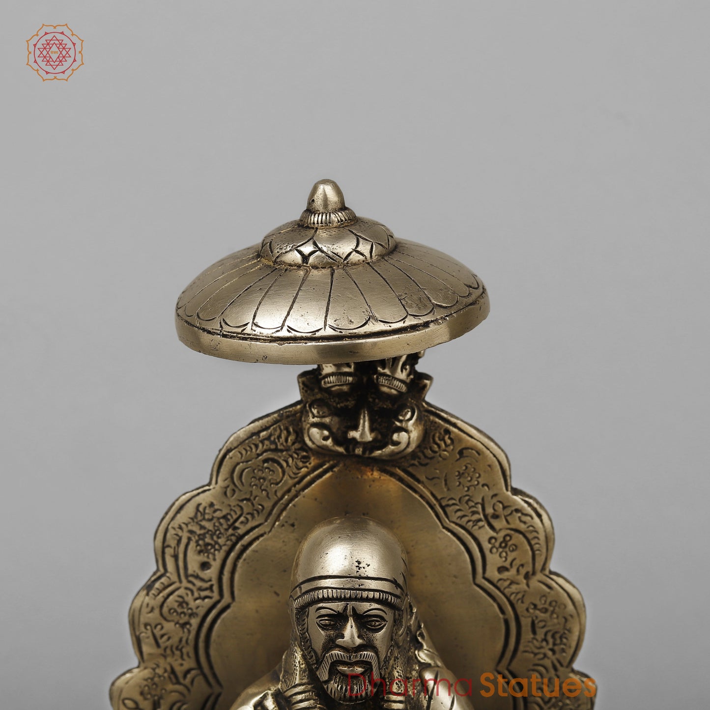 Brass Shirdi Sai Baba Seated on Throne, Golden Finish, 9"