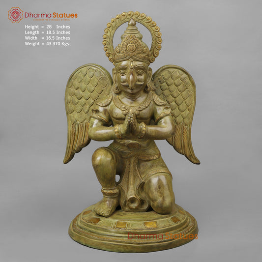 Brass Garuda Seated, Green Patina Finish, 28"