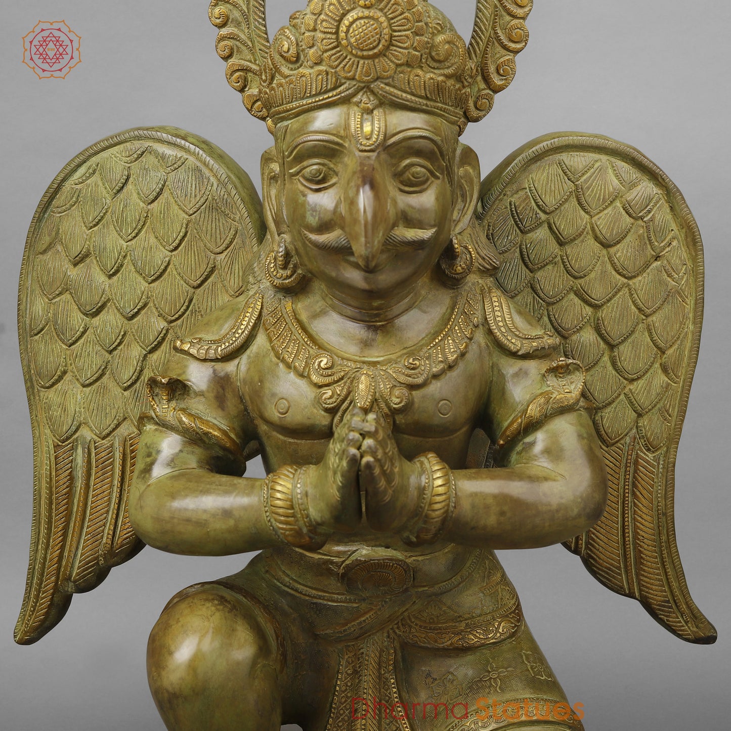 Brass Garuda Seated, Green Patina Finish, 28"