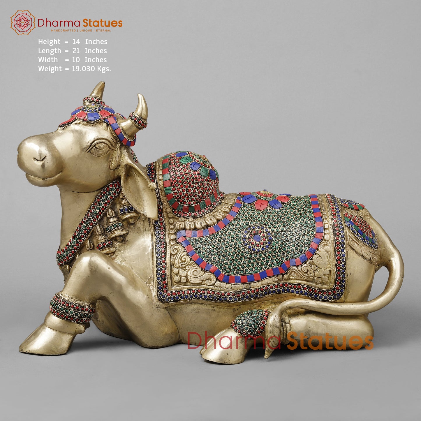 Brass Nandi With Stonework 14"