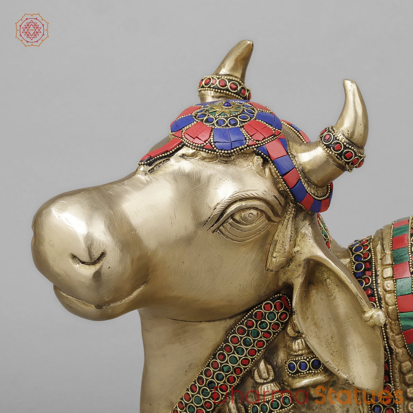 Brass Nandi With Stonework 14"