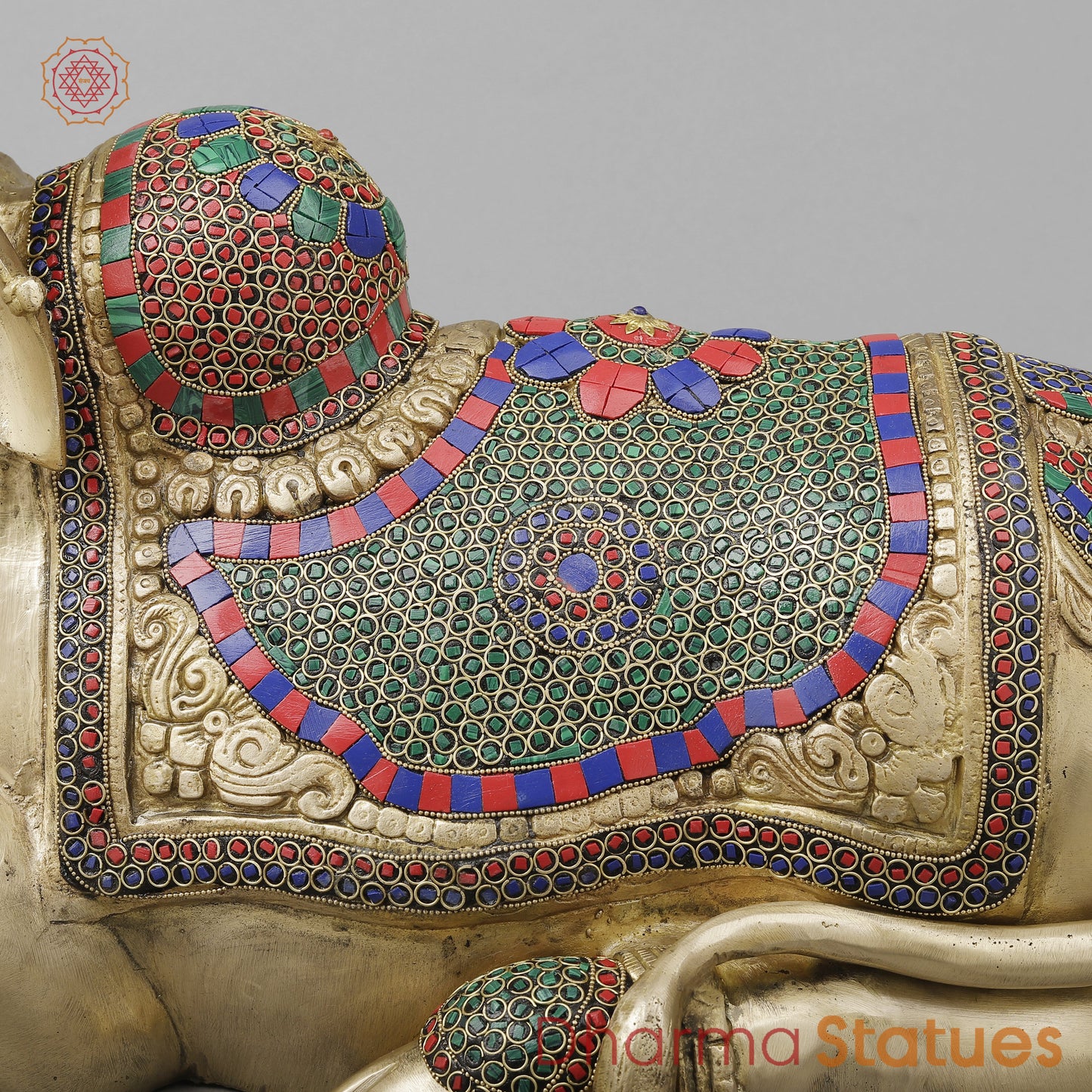 Brass Nandi Seated With Stonework, Golden Finish, 21”