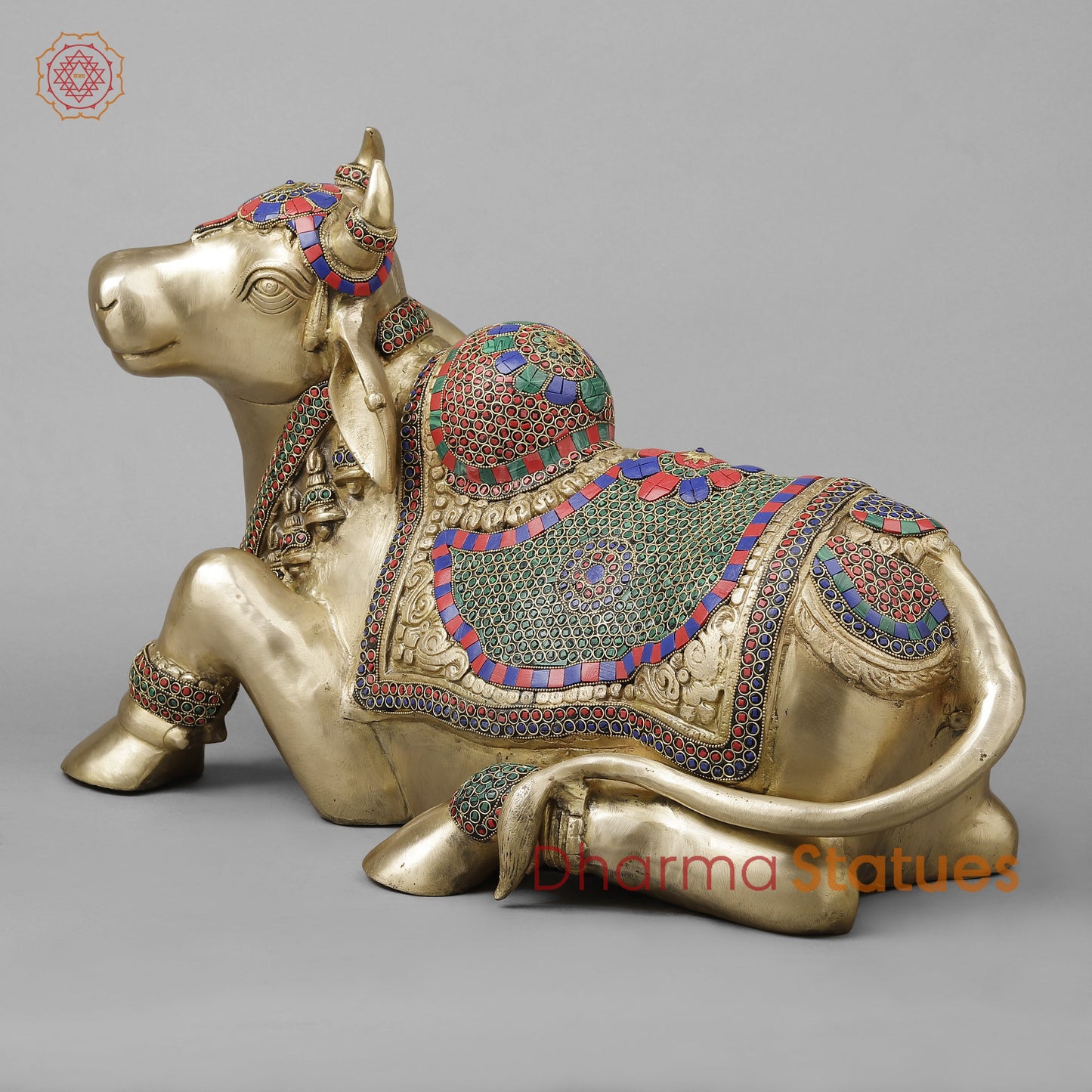 Brass Nandi With Stonework 14"