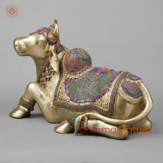 Brass Nandi With Stonework 14"