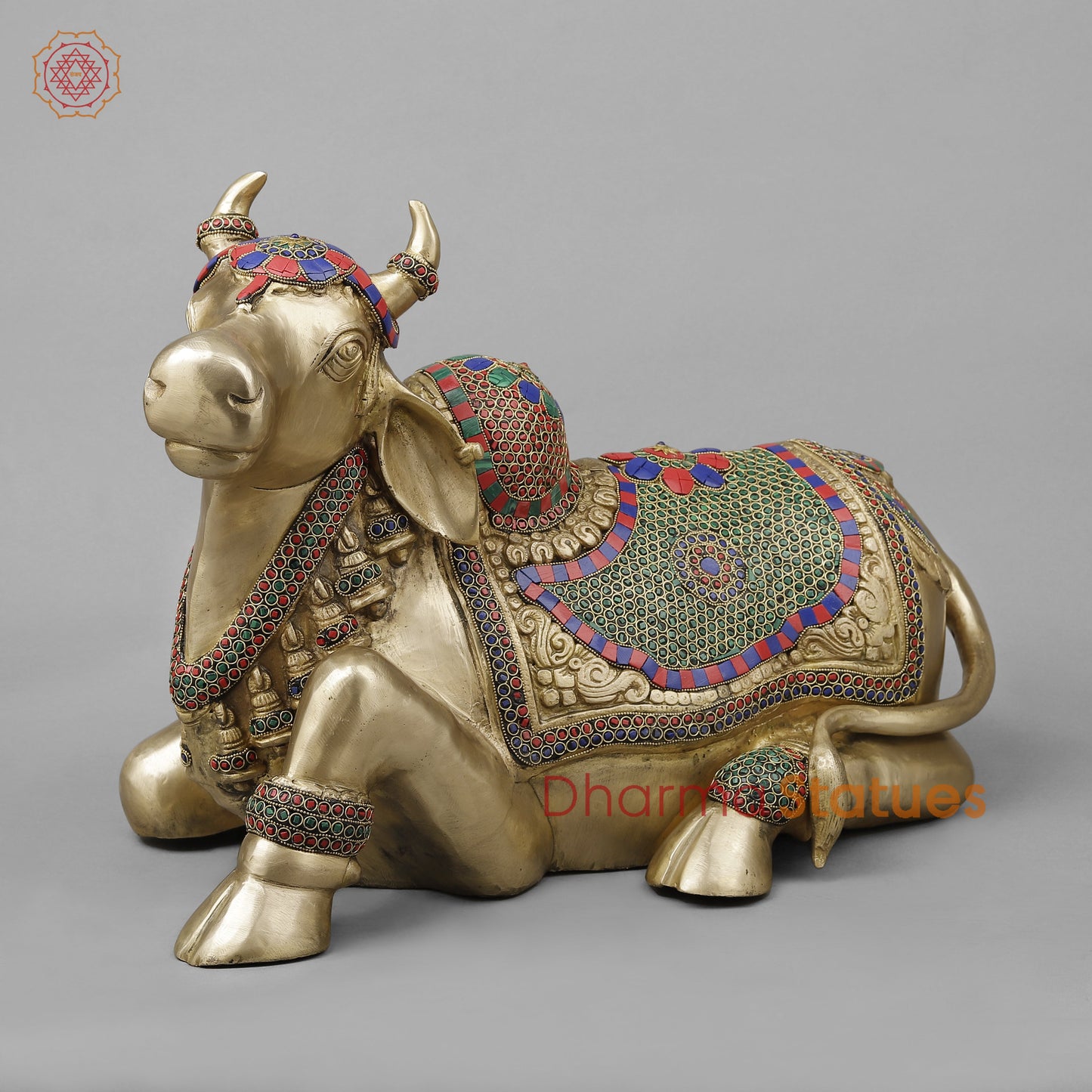 Brass Nandi With Stonework 14"