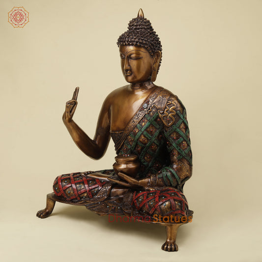 Brass Buddha Seated, Copper & Stone Finish, 25.5"
