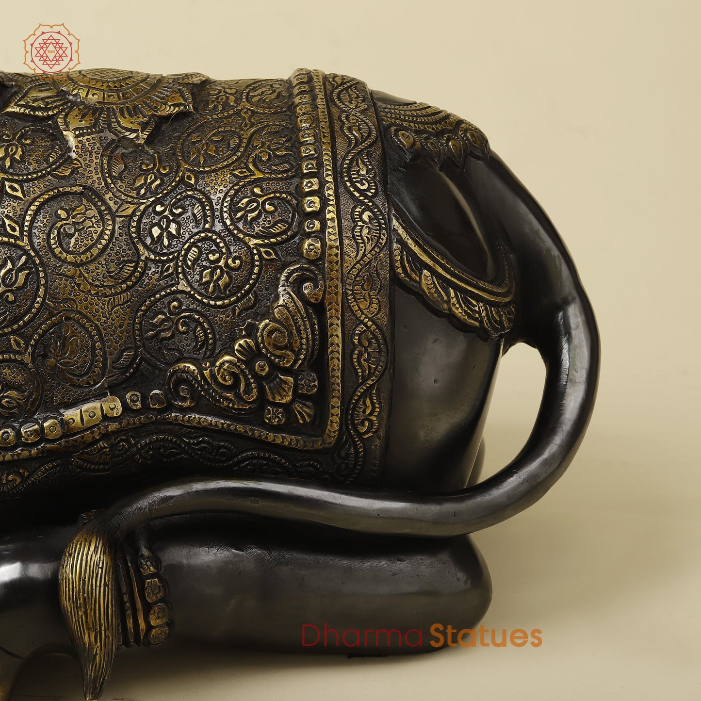 Brass Nandi Seated With Fine Carving, Black & Golden Finish, 21”