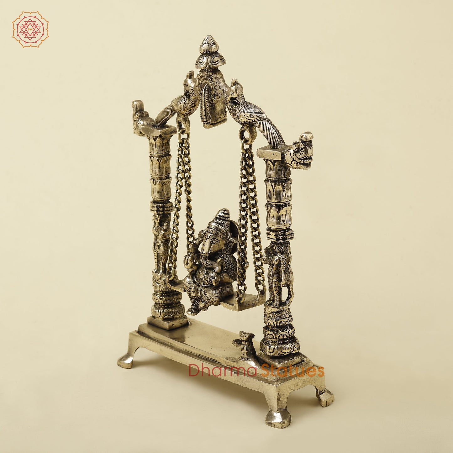 Brass Ganesh On Swing, Golden Finish, 12"