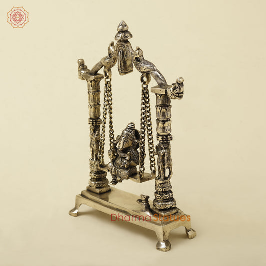 Brass Ganesh On Swing, Golden Finish, 12"