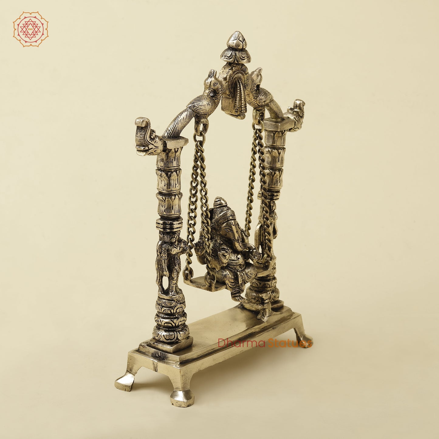 Brass Ganesh On Swing, Golden Finish, 12"