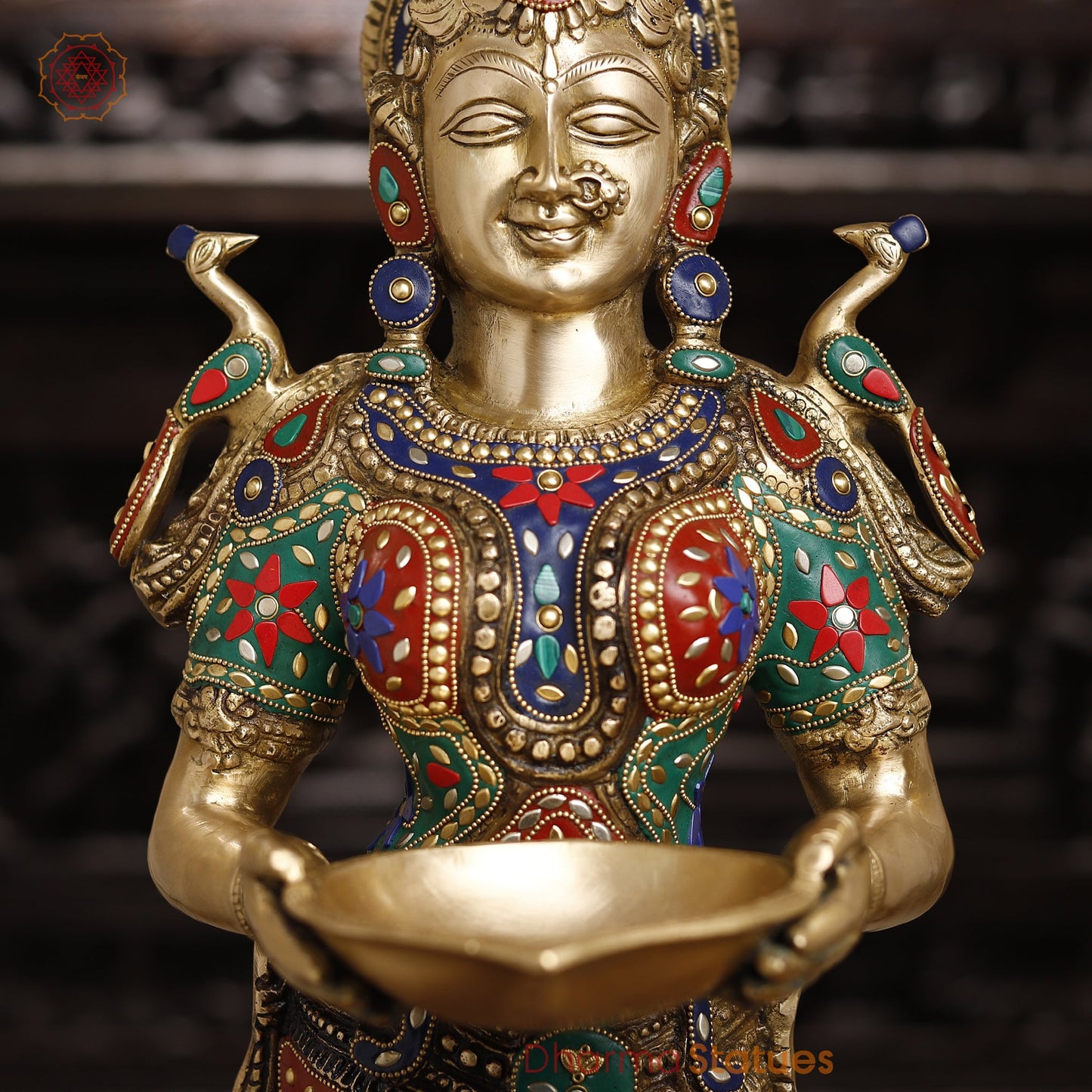 Brass Deep Lady Standing With Stone Work 30"