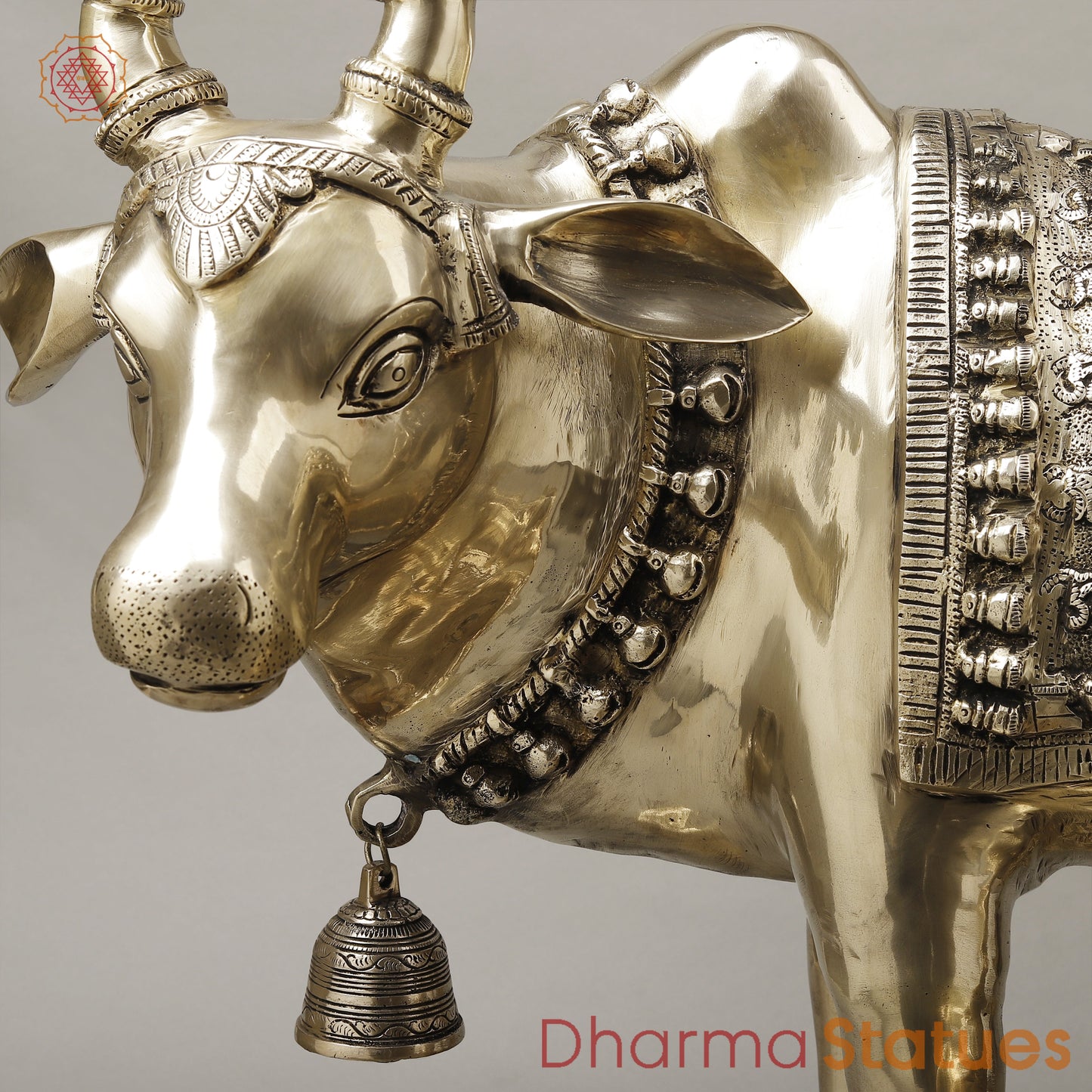Brass Cow With Calf (Kamdhenu), Smooth Finish, 26"