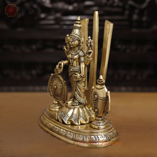Brass Balaji with Shankh, Chakra & Tilak, Golden Finish 14"