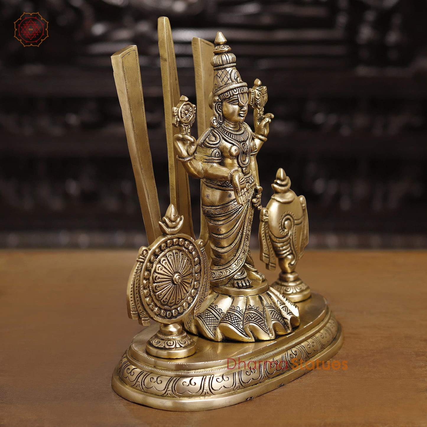 Tirupati Balaji Brass Statue, With Shankh and Chakra, Golden Finish, 14"