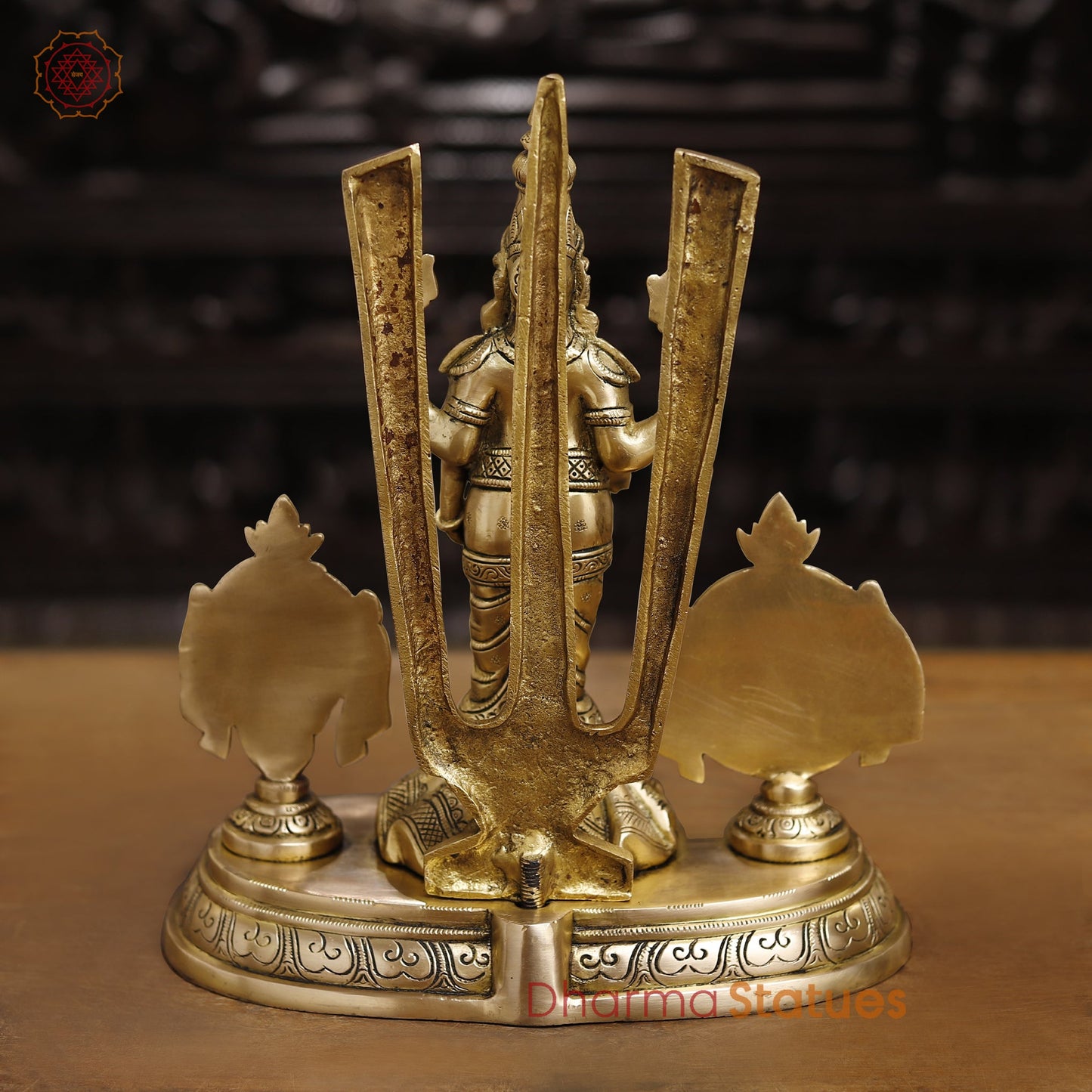 Brass Balaji with Shankh, Chakra & Tilak, Golden Finish 14"