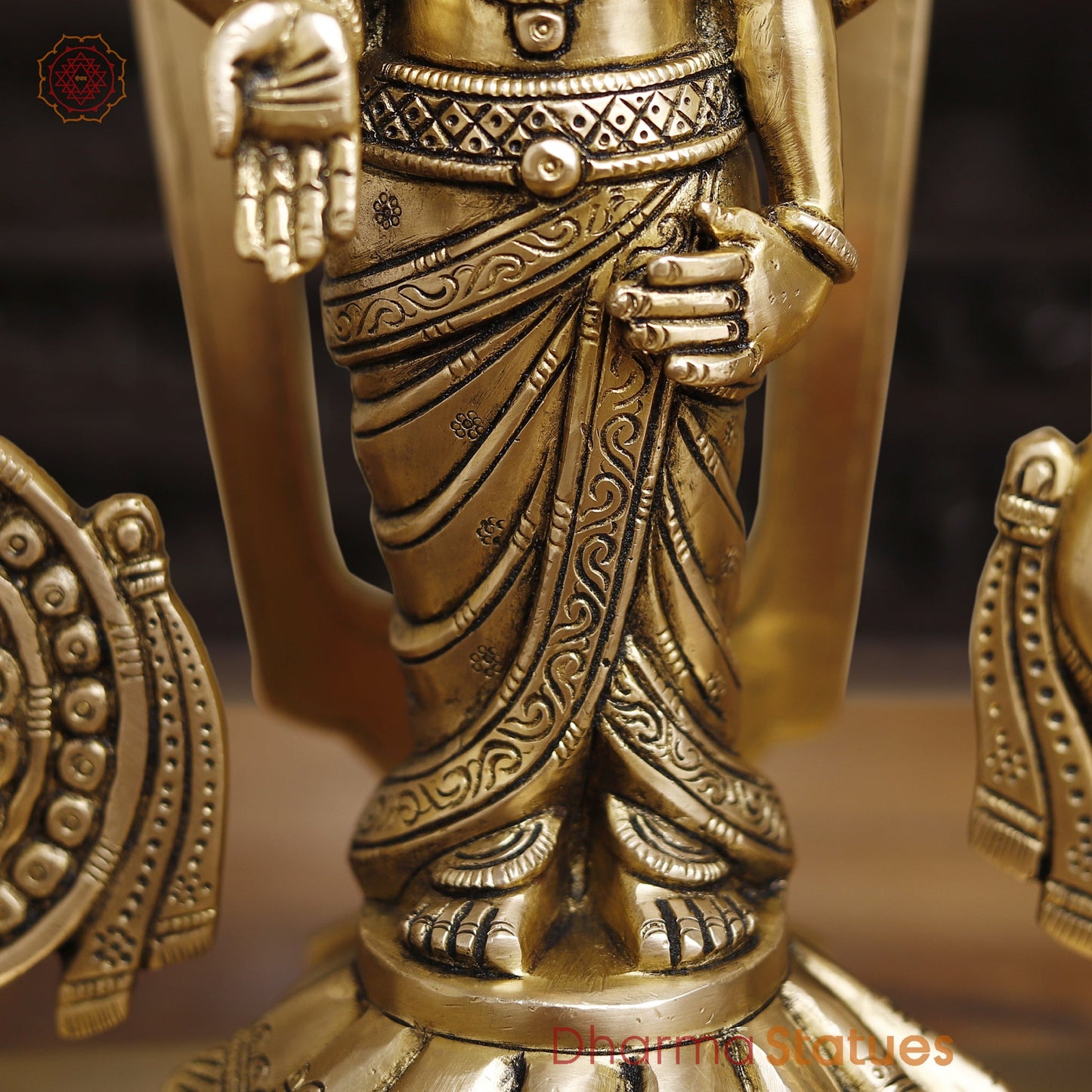 Brass Balaji with Shankh, Chakra & Tilak, Golden Finish 14"