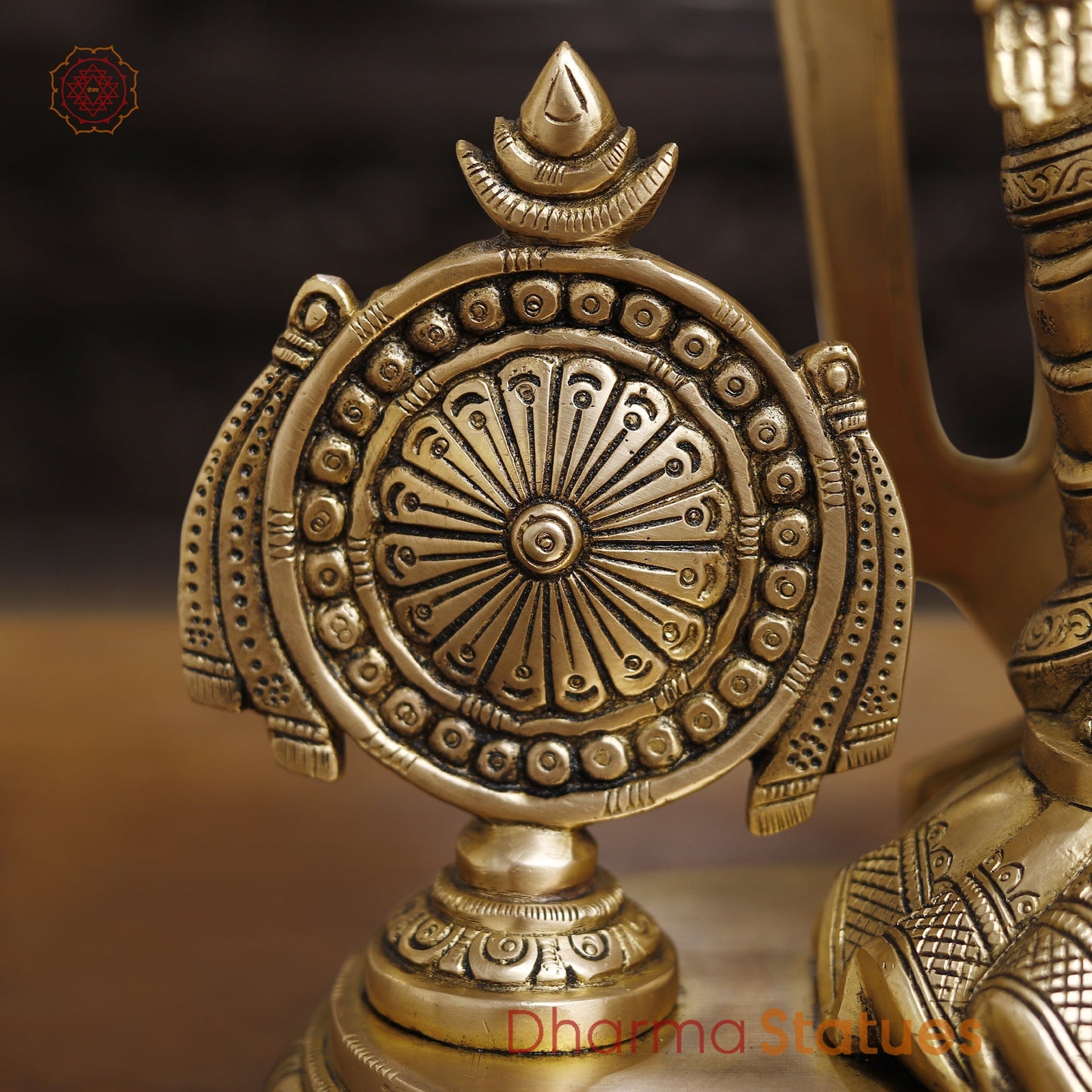 Brass Balaji with Shankh, Chakra & Tilak, Golden Finish 14"