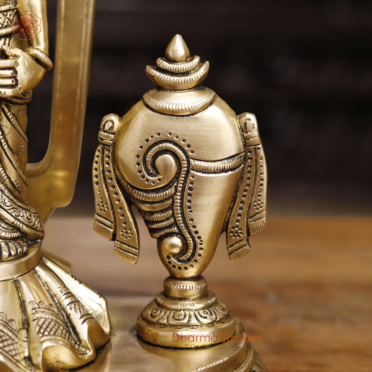 Brass Balaji with Shankh, Chakra & Tilak, Golden Finish 14"