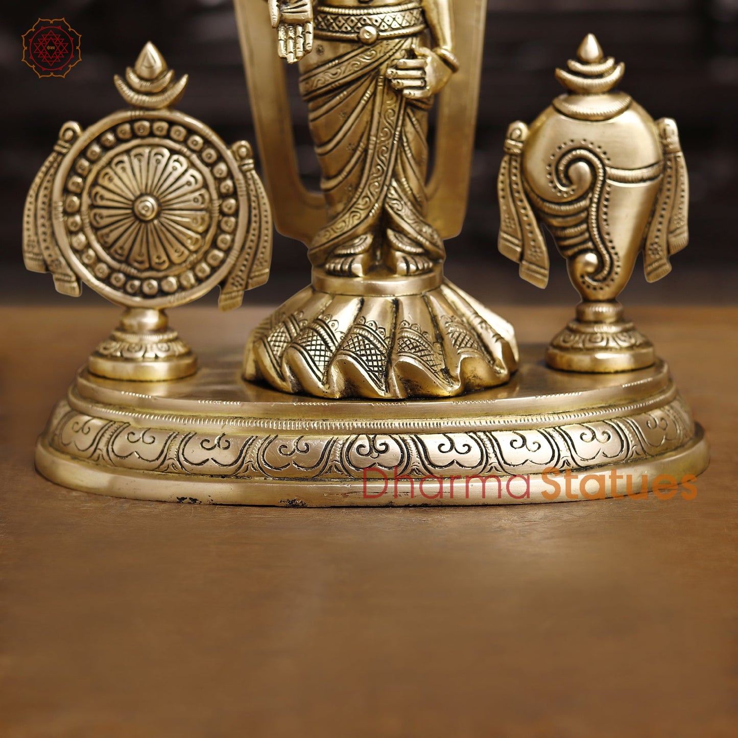 Brass Balaji with Shankh, Chakra & Tilak, Golden Finish 14"
