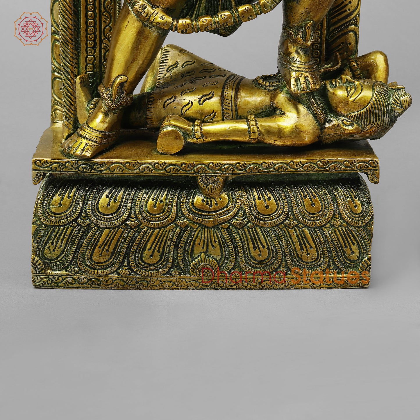 Brass Kali with Frame, Golden With Green Finish, 17.5"