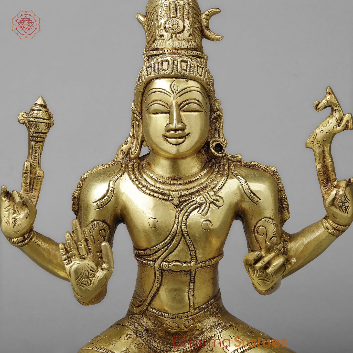 Brass Pashupatinath seated on Pedestal, Golden Finish, 14.5"
