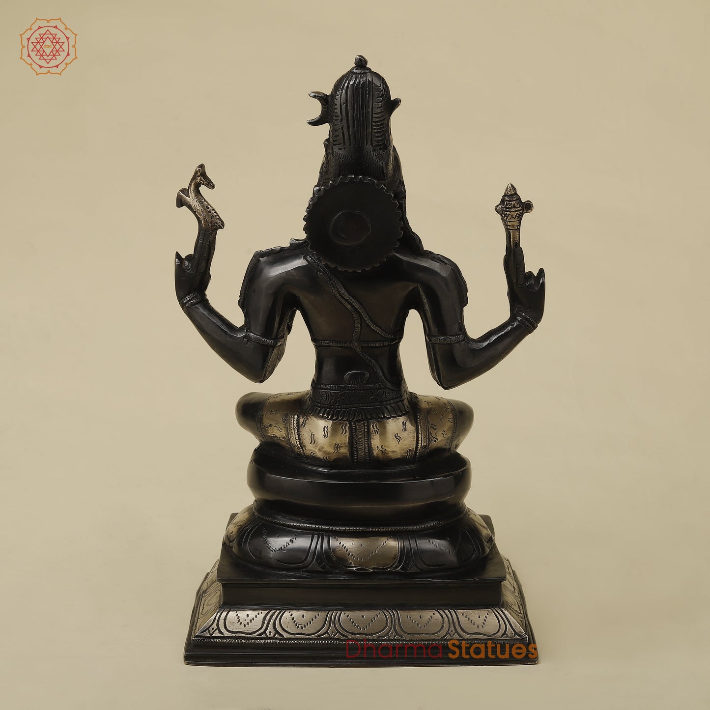 Brass Shiva with Blessing Posture, Black Patina with Golden Finish, 14.5"