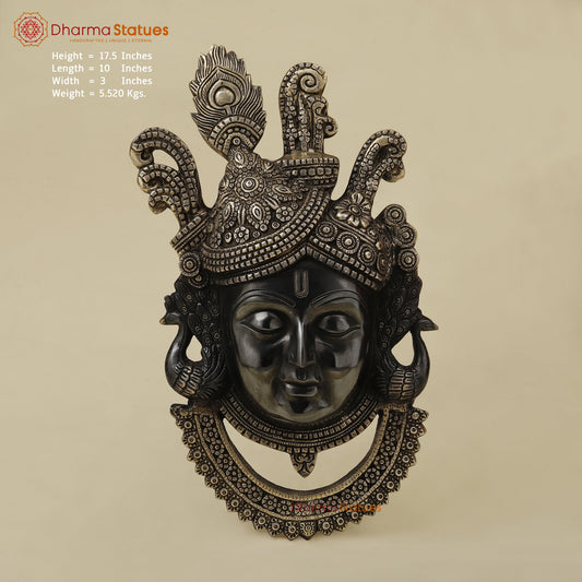 Brass Shrinath Wall Hanging Face, Black Patina with Golden Finish, 17.5"