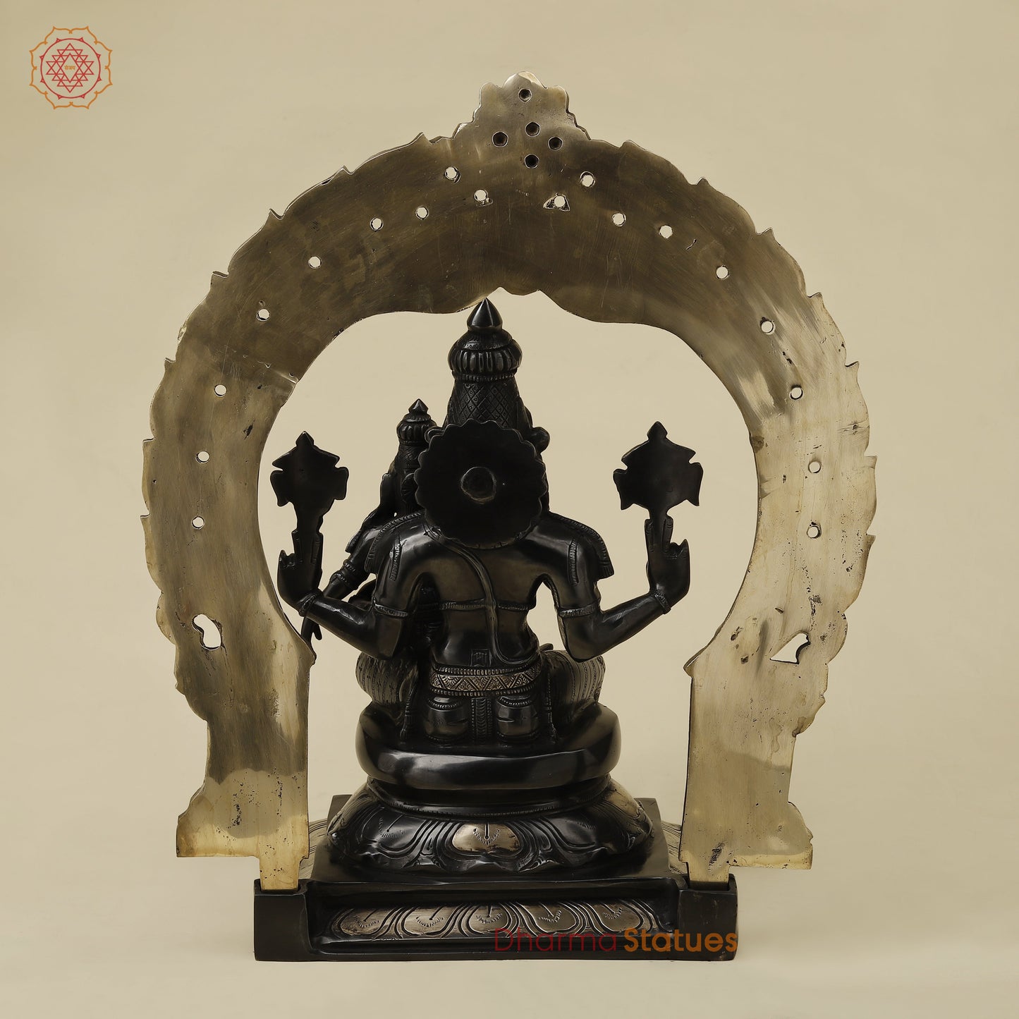 Brass Narasimha Idol with Lakshmi, Black Patina & Golden Finish, 20"