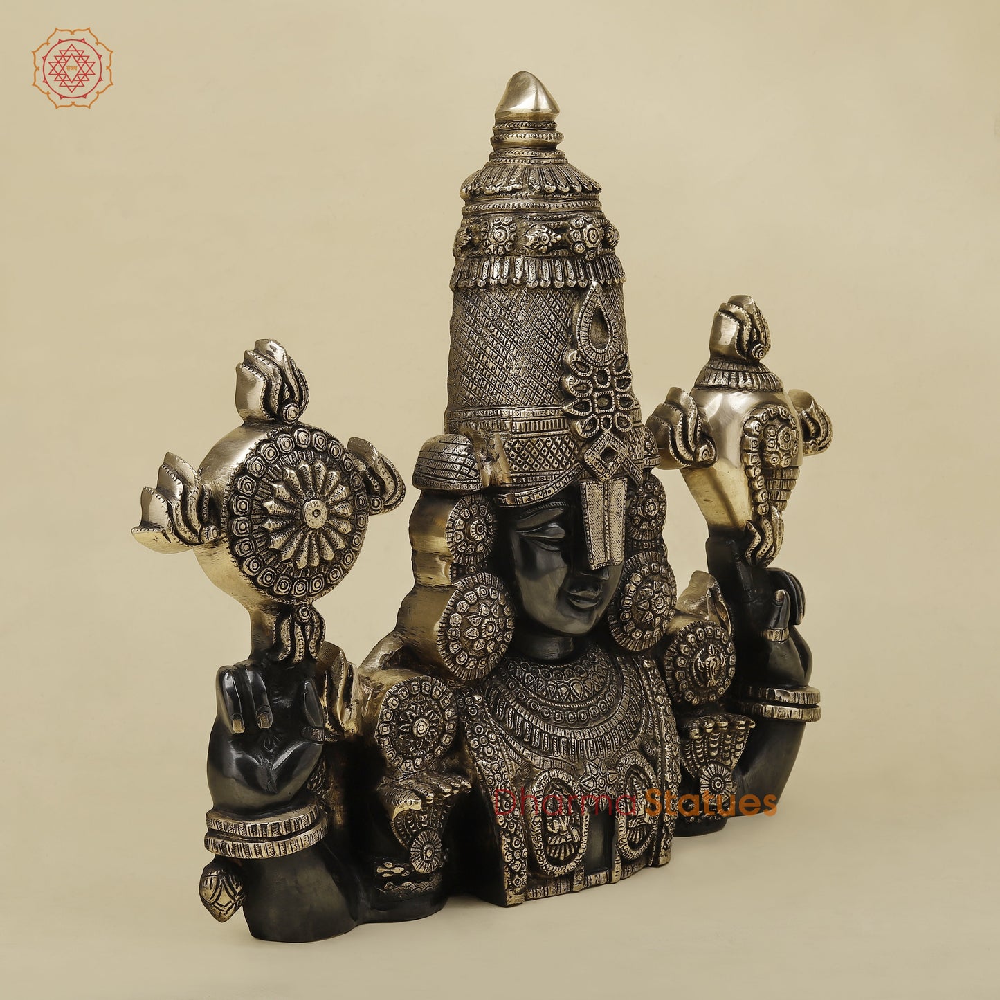 Brass Tirupati Balaji Wall Hanging, Black Patina & Golden Finish, 18.5'