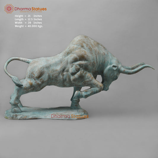 Brass Charging Bull, Natural Patina, 21"
