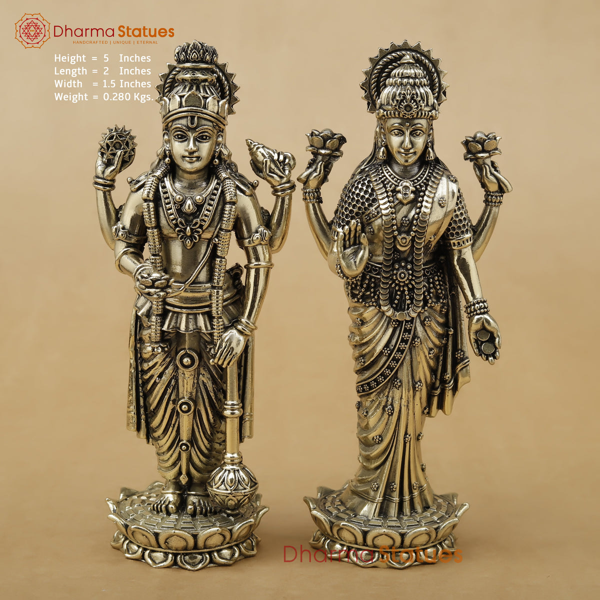 Brass Vishnu Lakshmi Fine, 5"
