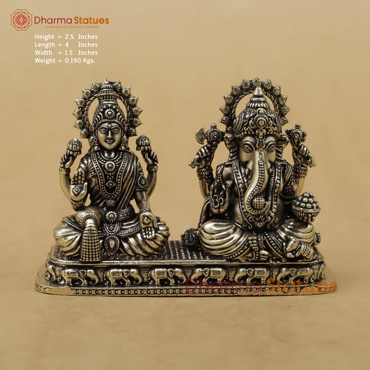 Brass Lakshmi Ganesh Fine, 2.5"