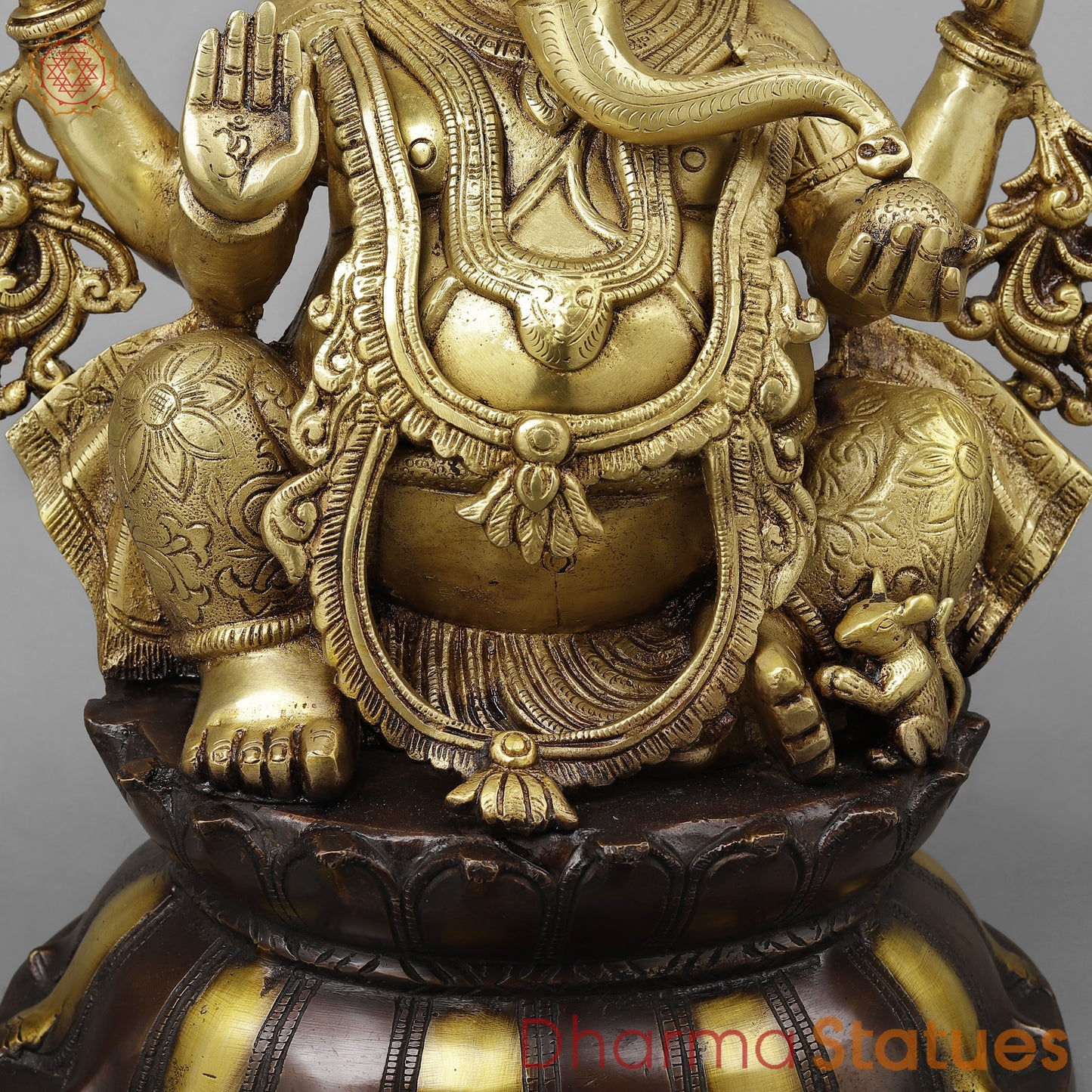 Brass Ganesh in Blessing Posture, Golden & Copper Finish, 17"