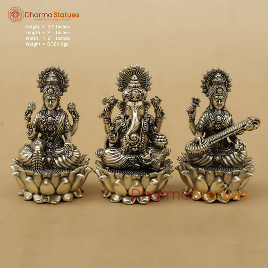 Brass Lakshmi Ganesh Saraswati Fine, 3.5"