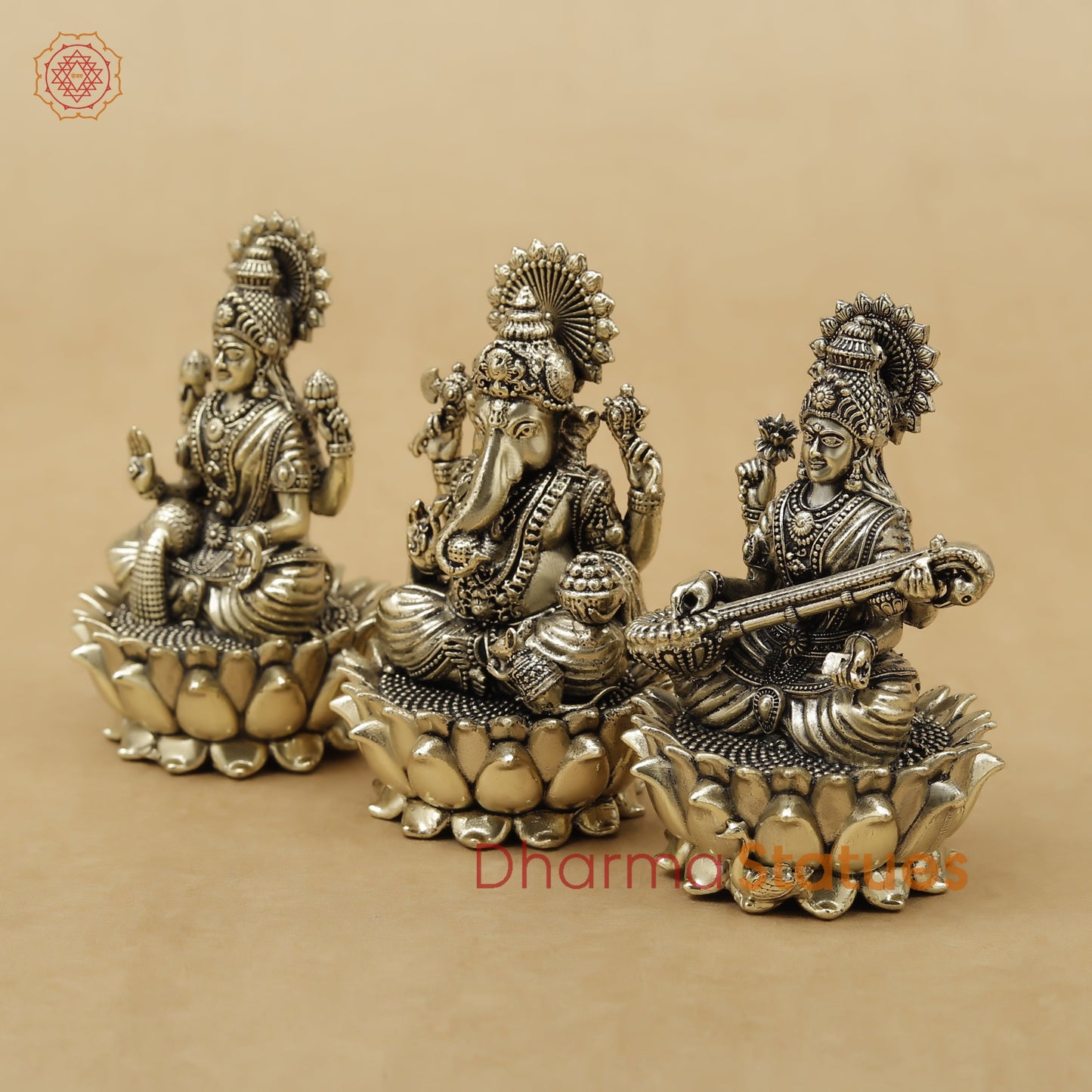 Brass Lakshmi Ganesh Saraswati Fine, 3.5"