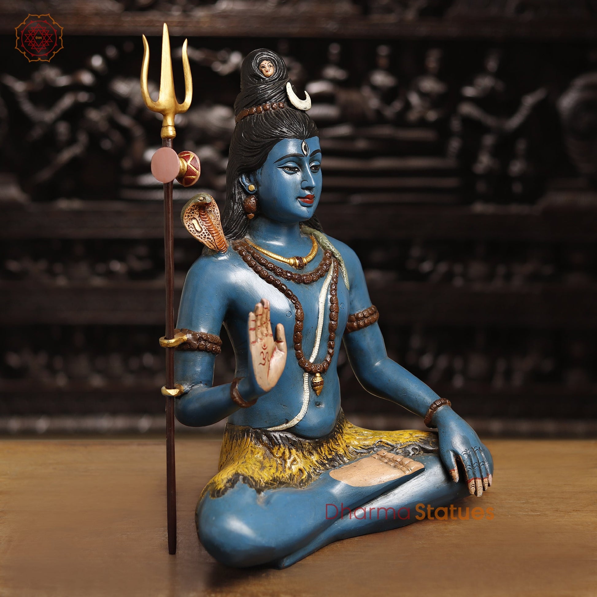 Brass Lord Shiva Statue, Sitting in Blessing Posture, Multicolor Finish 19" side view