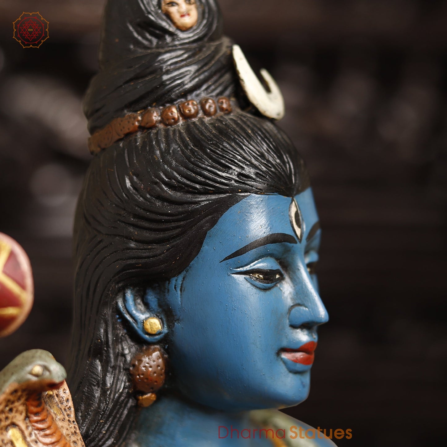 Brass Lord Shiva Statue, Blessing Posture in Tranquil Aura, Blue Skinned, 19"