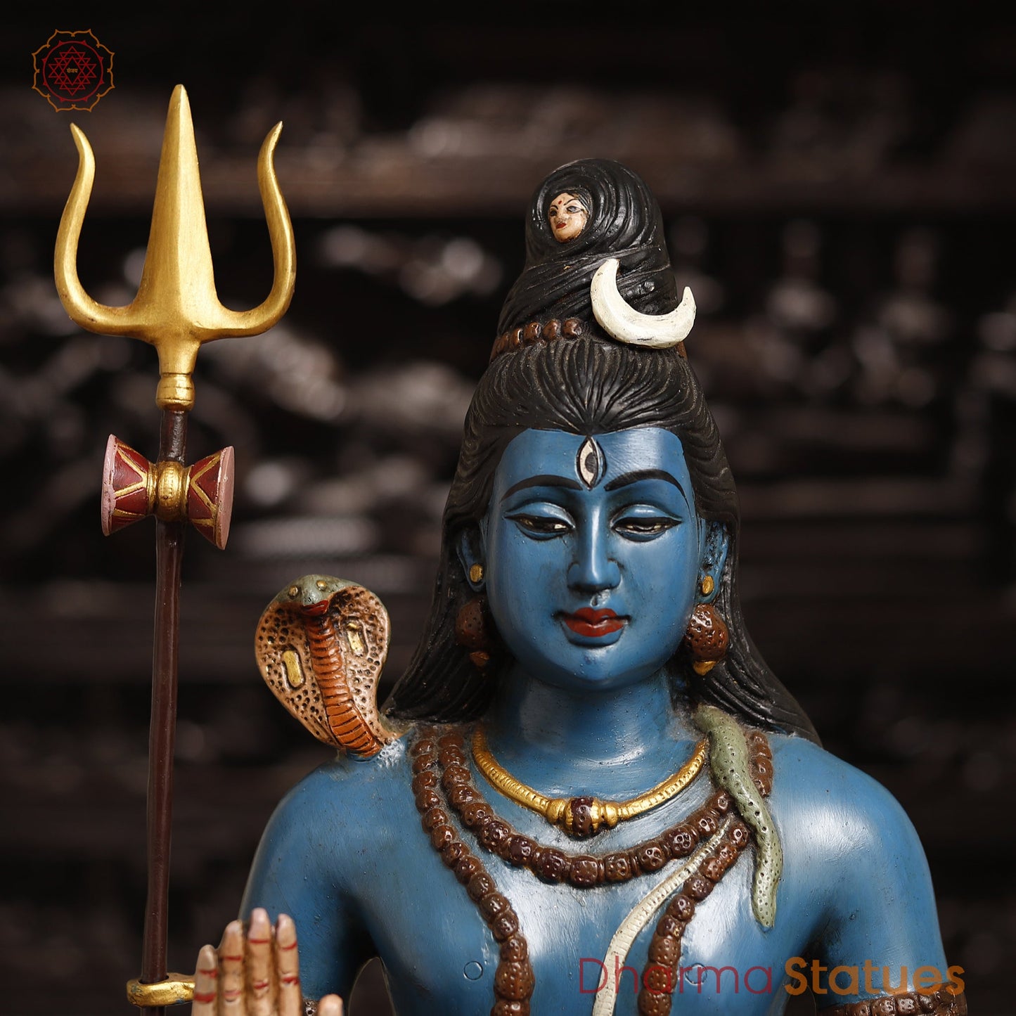 Brass Lord Shiva Statue, Blessing Posture in Tranquil Aura, Blue Skinned, 19"