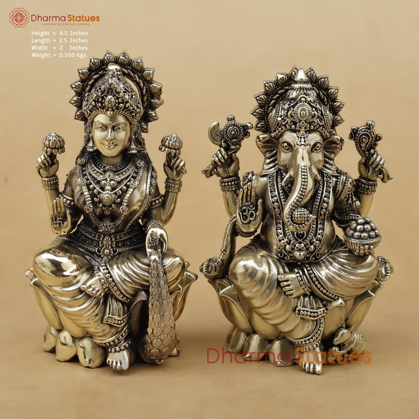 Brass Lakshmi Ganesh Fine, 4.5"
