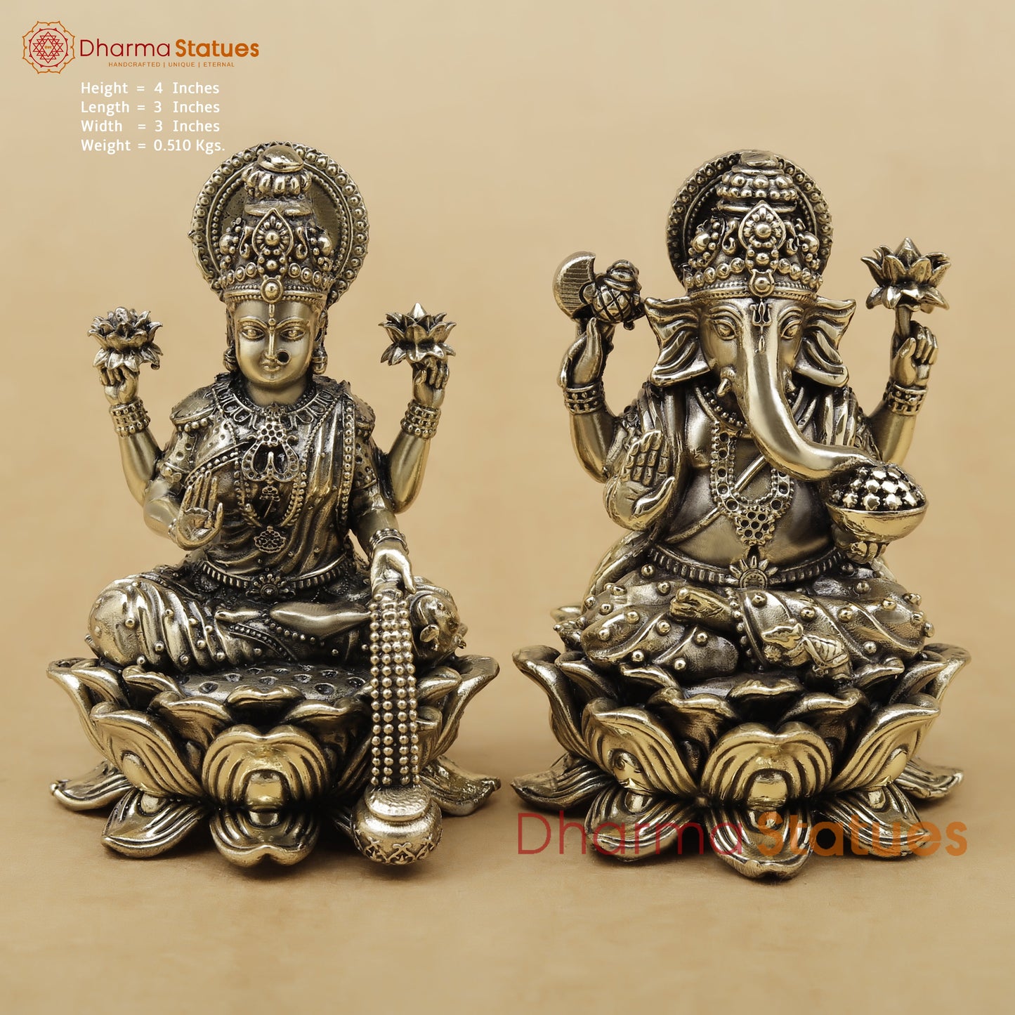 Brass Lakshmi Ganesh Fine, 4"